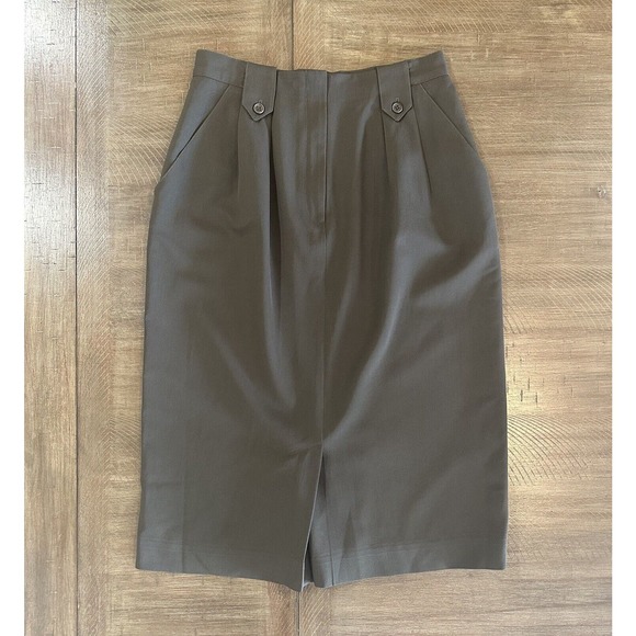 Christian Dior Separates Knee Length Skirt Olive Green Size 8 Pleated 100% Wool - Picture 12 of 12